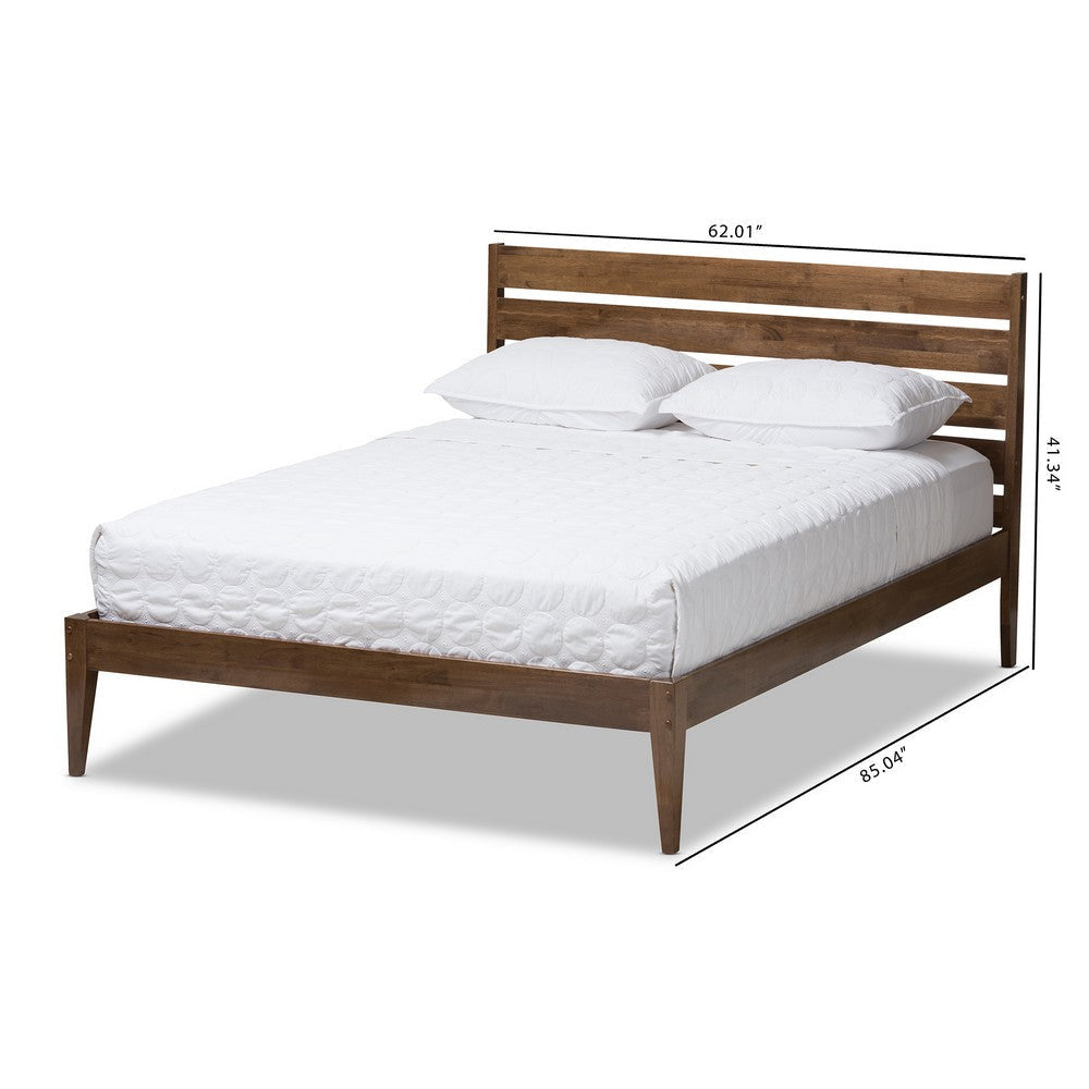 Baxton Studio Elmdon Mid-Century Modern Solid Walnut Wood Slatted Headboard Style King Size Platform Bed WHI-SW8066-Walnut-M17-King