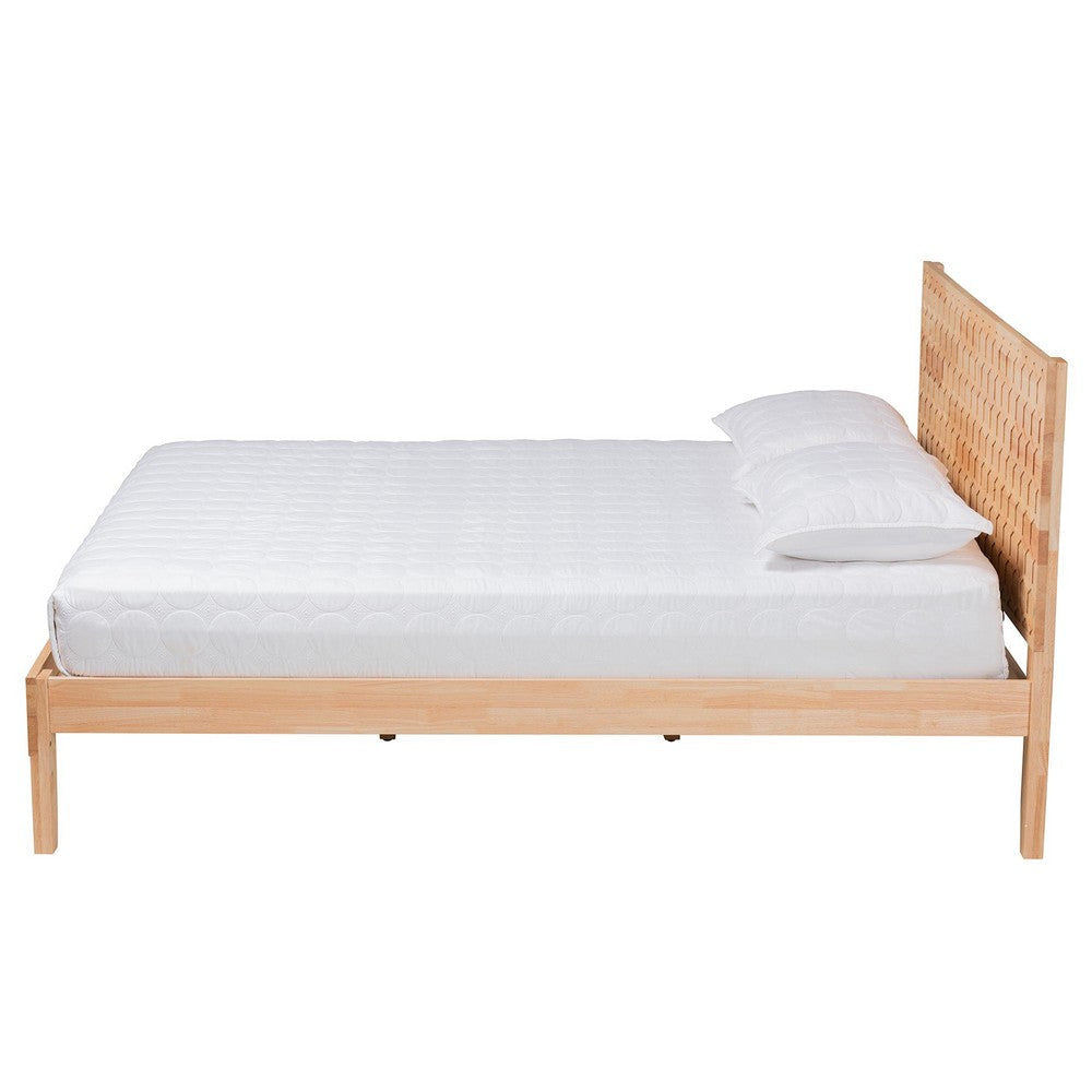 Baxton Studio Hosea Japandi Carved Honeycomb Natural King Size Platform Bed WHI-SW8588-Natural-King