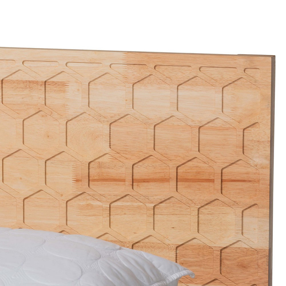 Baxton Studio Hosea Japandi Carved Honeycomb Natural Queen Size Platform Bed WHI-SW8588-Natural-Queen