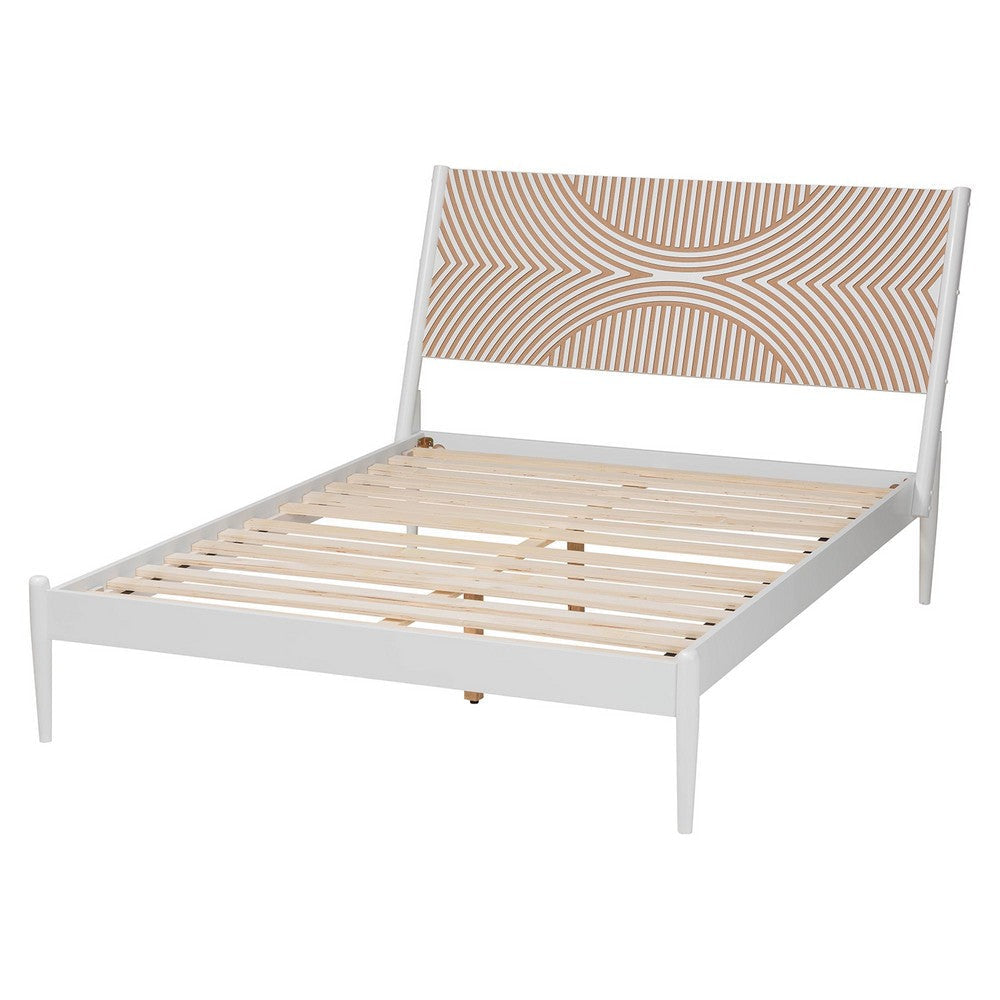 Baxton Studio Louetta Coastal White King Size Platform Bed with Carved Contrasting Headboard WHI-SW8591-White-King