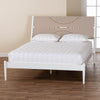 Baxton Studio Louetta Coastal White King Size Platform Bed with Carved Contrasting Headboard