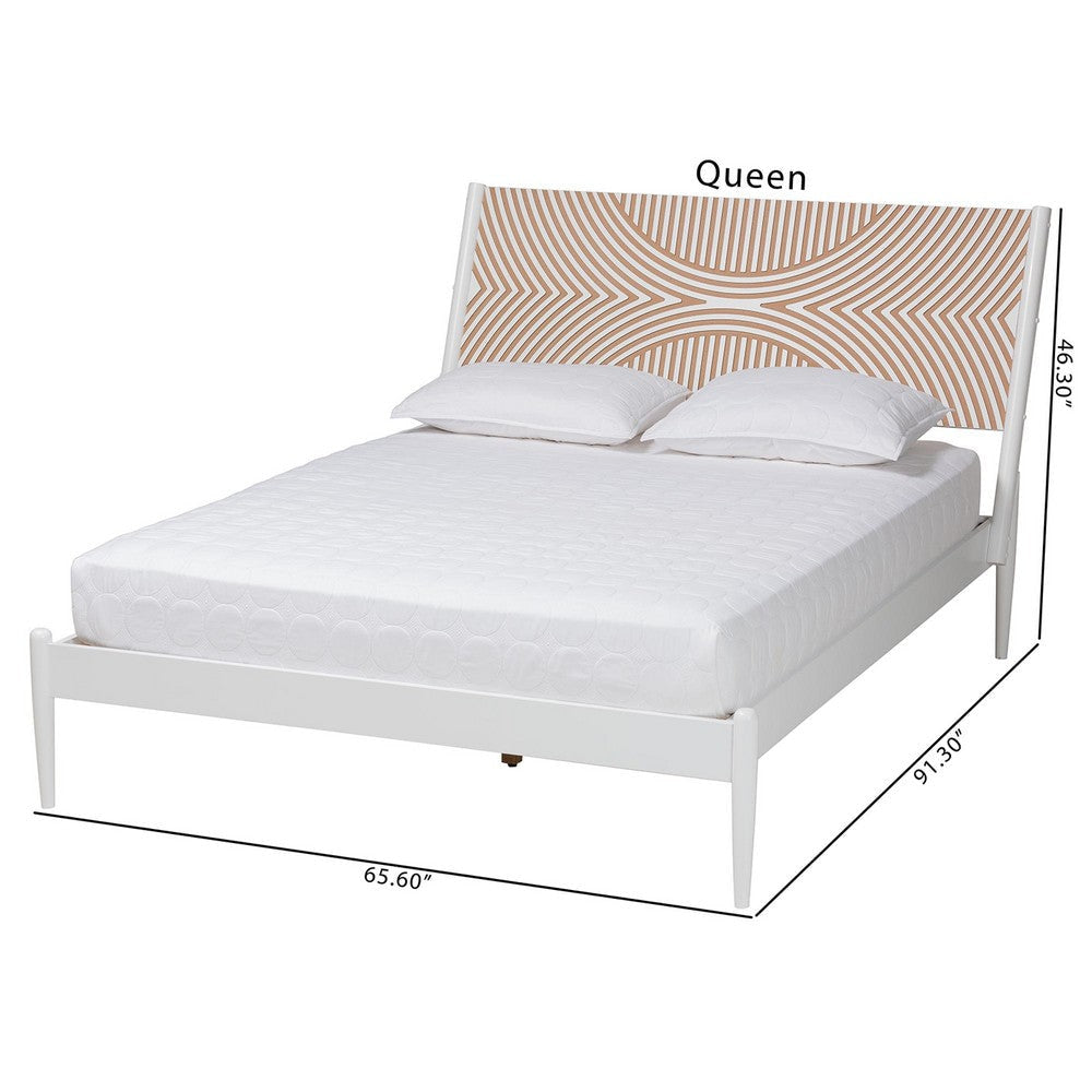 Baxton Studio Louetta Coastal White Queen Size Platform Bed with Carved Contrasting Headboard WHI-SW8591-White-Queen