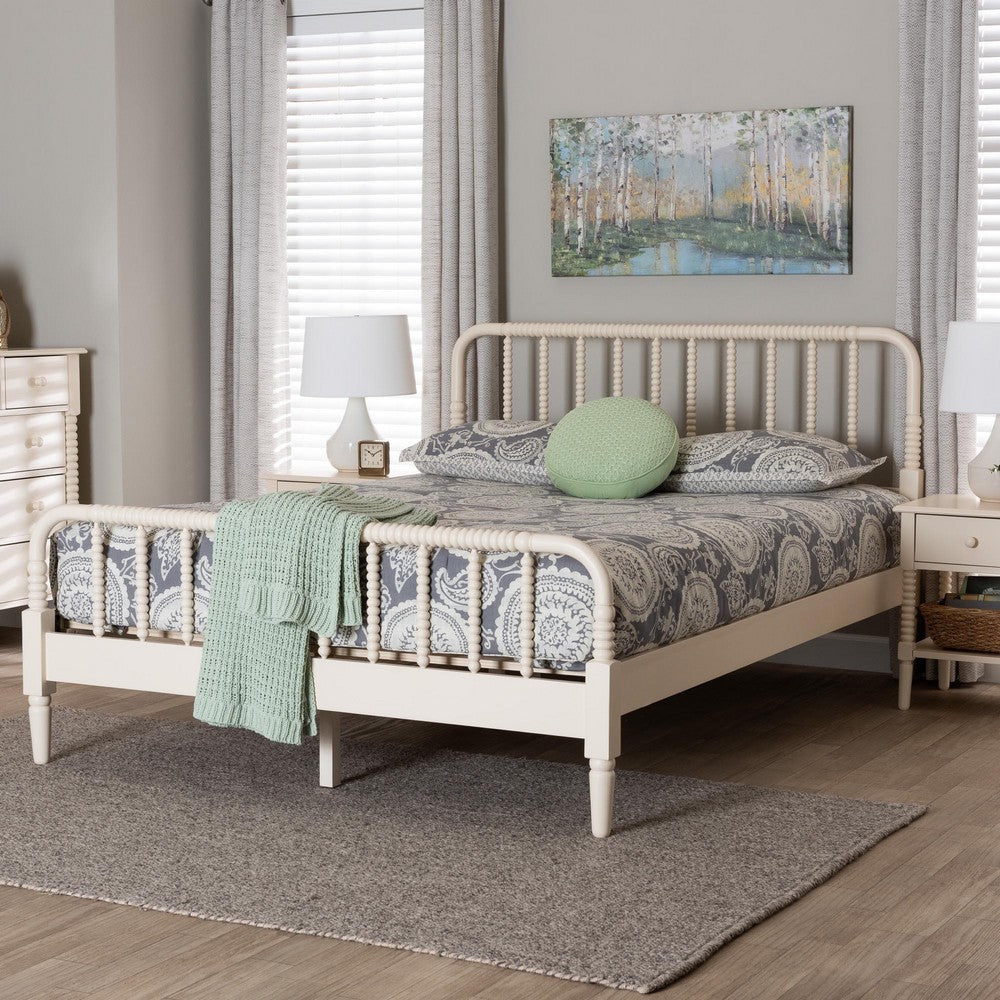 Baxton Studio Braith Farmhouse Ivory Spindle Wood Queen Size Platform Bed WHI-SW8620-Ivory-Queen
