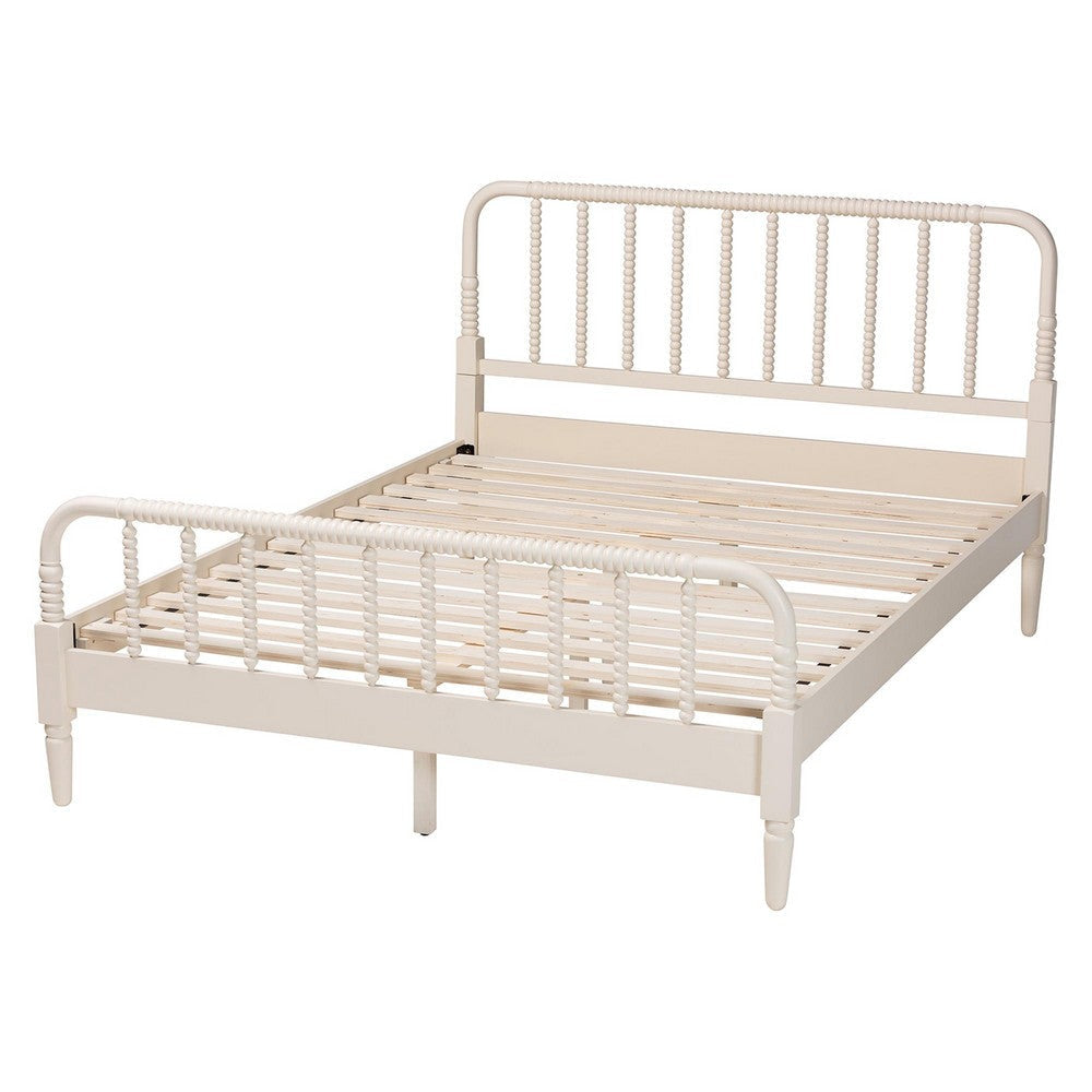 Baxton Studio Braith Farmhouse Ivory Spindle Wood Queen Size Platform Bed WHI-SW8620-Ivory-Queen