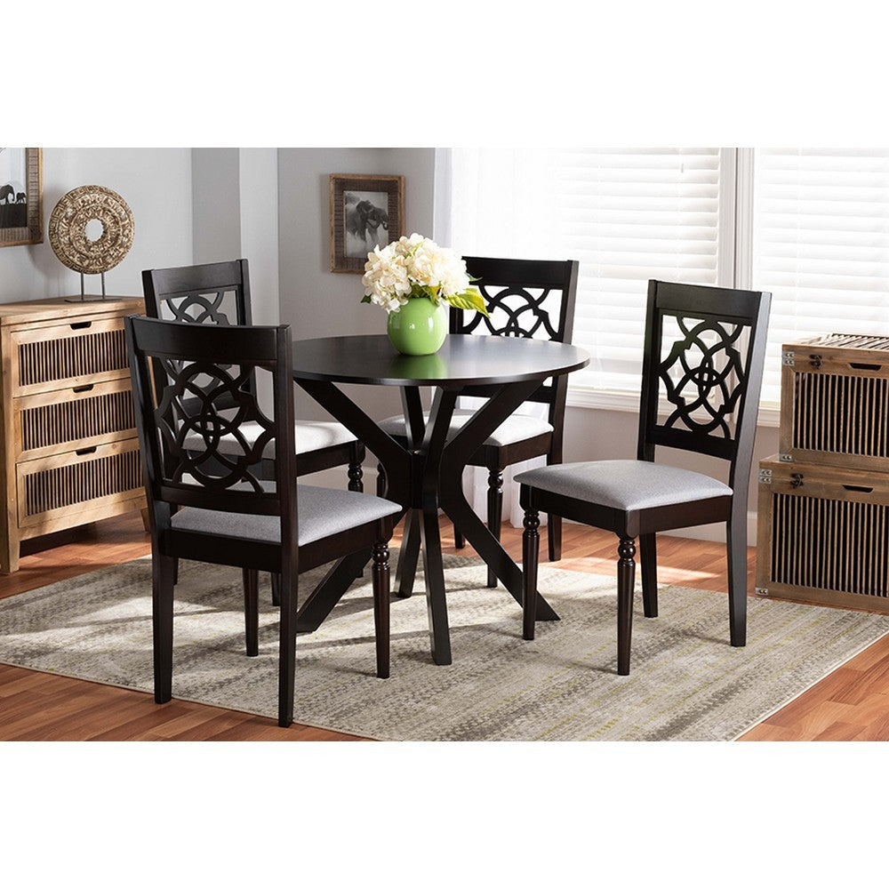 Baxton Studio Sadie Modern and Contemporary Grey Fabric Upholstered and Dark Brown Finished Wood 5-Piece Dining Set