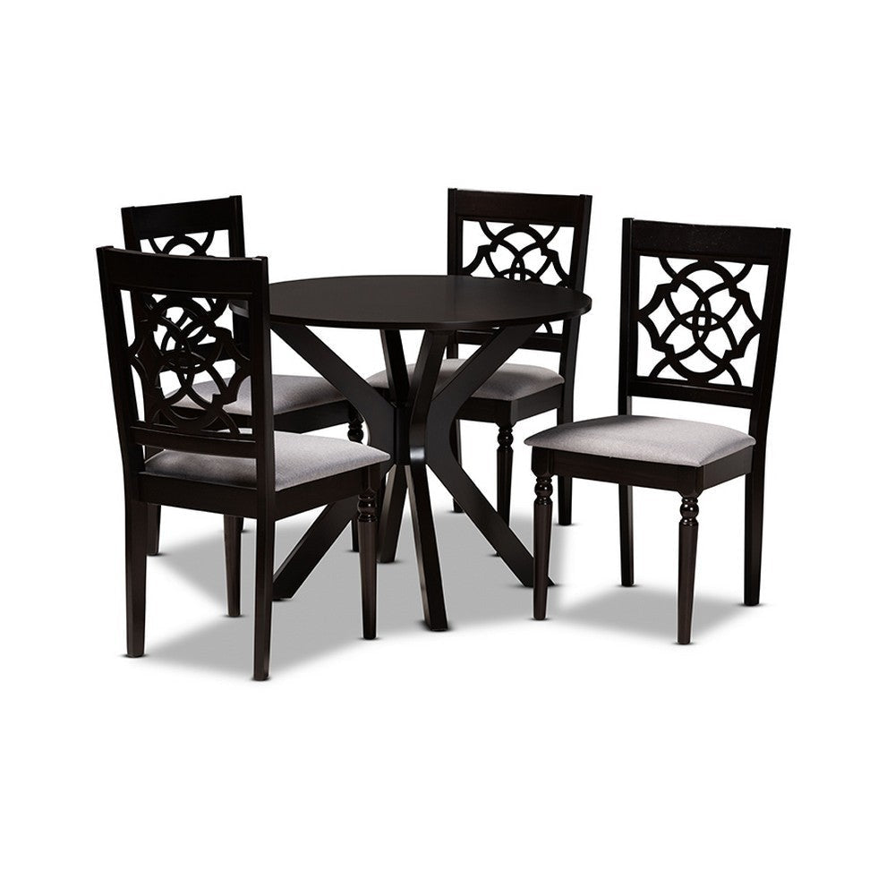 Baxton Studio Sadie Modern and Contemporary Grey Fabric Upholstered and Dark Brown Finished Wood 5-Piece Dining Set
