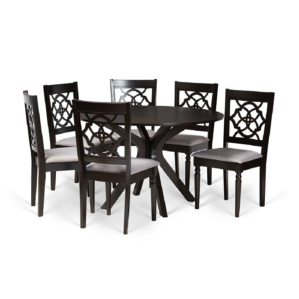 Baxton Studio Sadie Modern and Contemporary Grey Fabric Upholstered and Dark Brown Finished Wood 7-Piece Dining Set