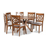Baxton Studio Sadie Modern and Contemporary Grey Fabric Upholstered and Walnut Brown Finished Wood 7-Piece Dining Set