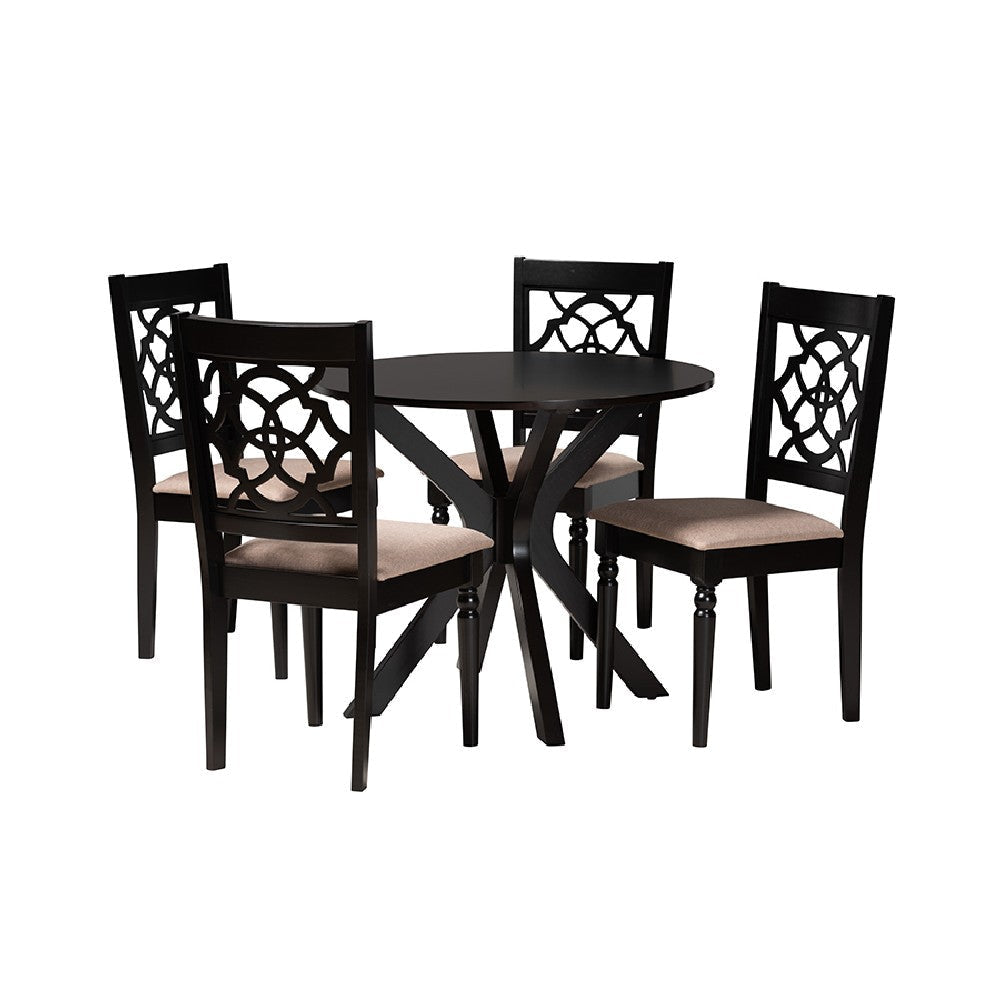 Baxton Studio Sadie Modern Beige Fabric and Espresso Brown Finished Wood 5-Piece Dining Set WHI-Sadie-Sand-Dark-Brown-5PC-Dining-Set