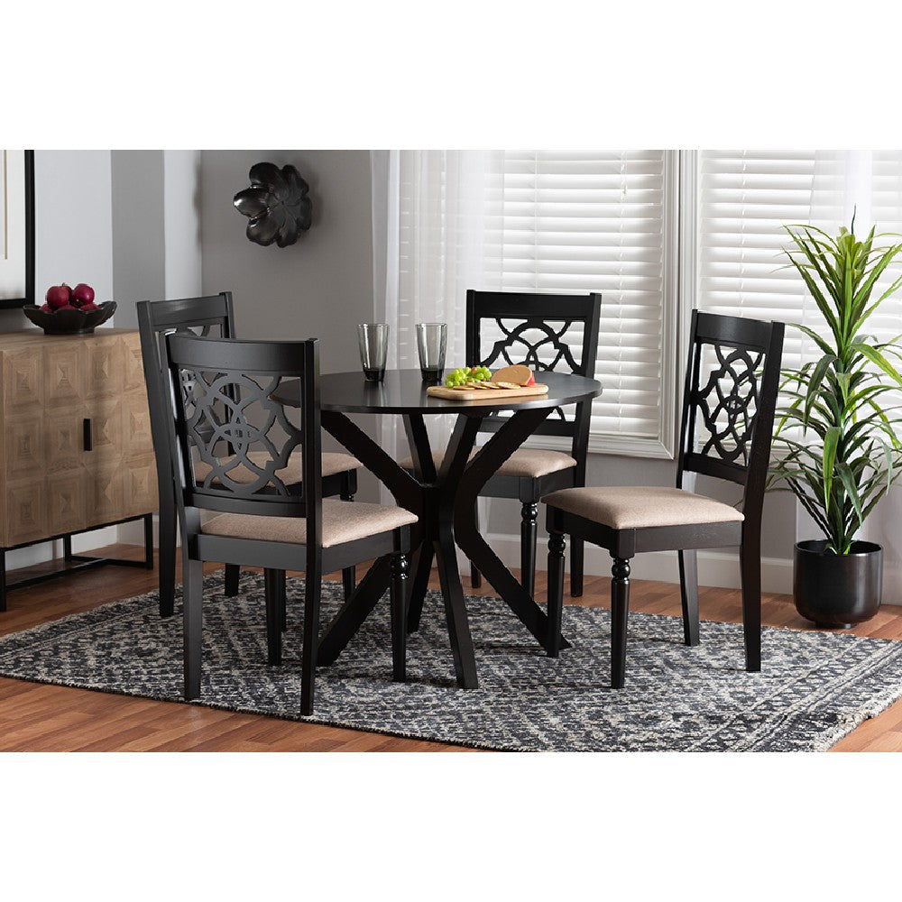 Baxton Studio Sadie Modern Beige Fabric and Espresso Brown Finished Wood 5-Piece Dining Set WHI-Sadie-Sand-Dark-Brown-5PC-Dining-Set