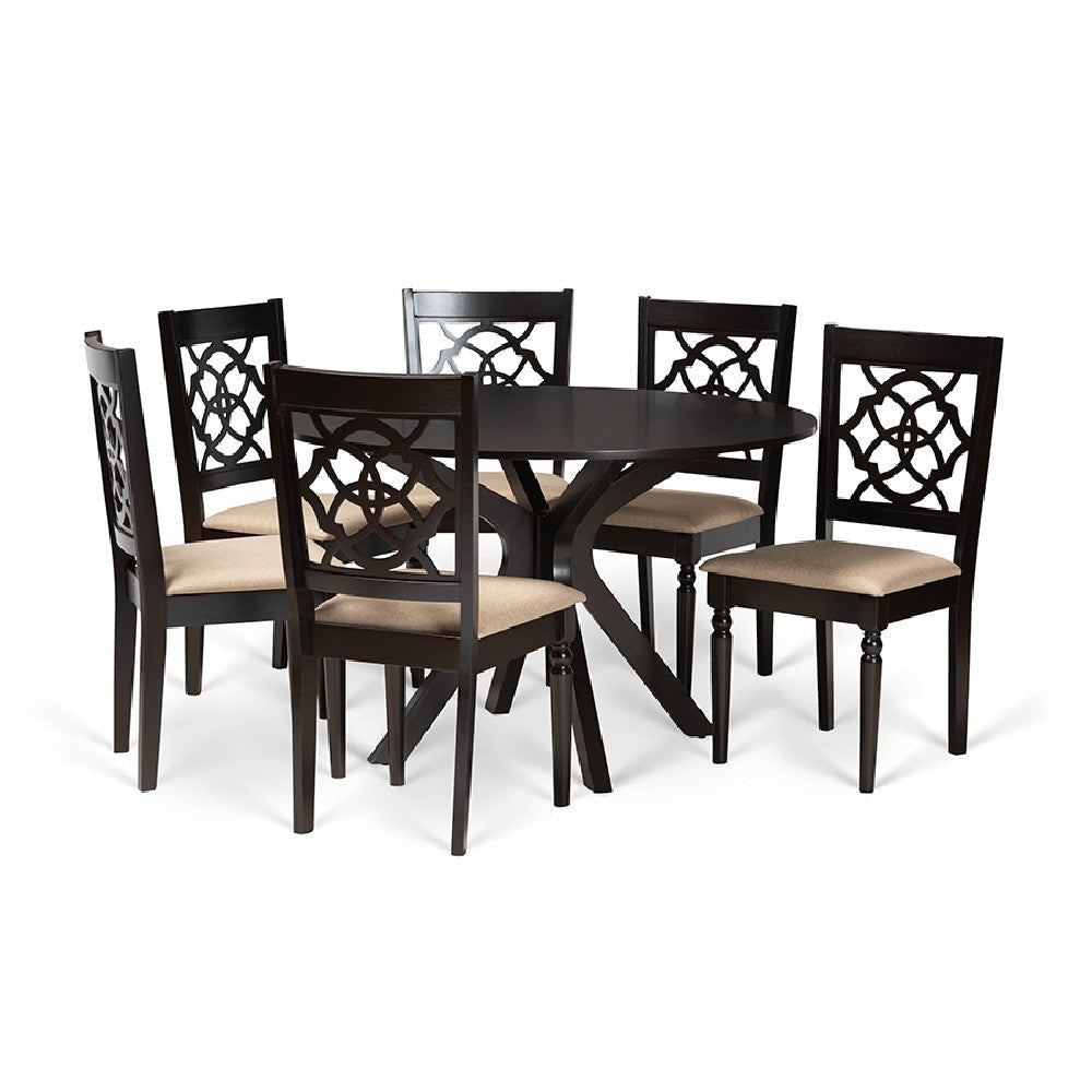 Baxton Studio Sadie Modern and Contemporary Sand Fabric Upholstered and Dark Brown Finished Wood 7-Piece Dining Set