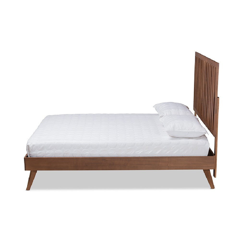 Baxton Studio Saki Mid-Century Modern Walnut Brown Finished Wood Full Size Platform Bed