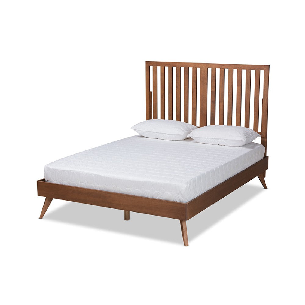 Baxton Studio Saki Mid-Century Modern Walnut Brown Finished Wood Queen Size Platform Bed