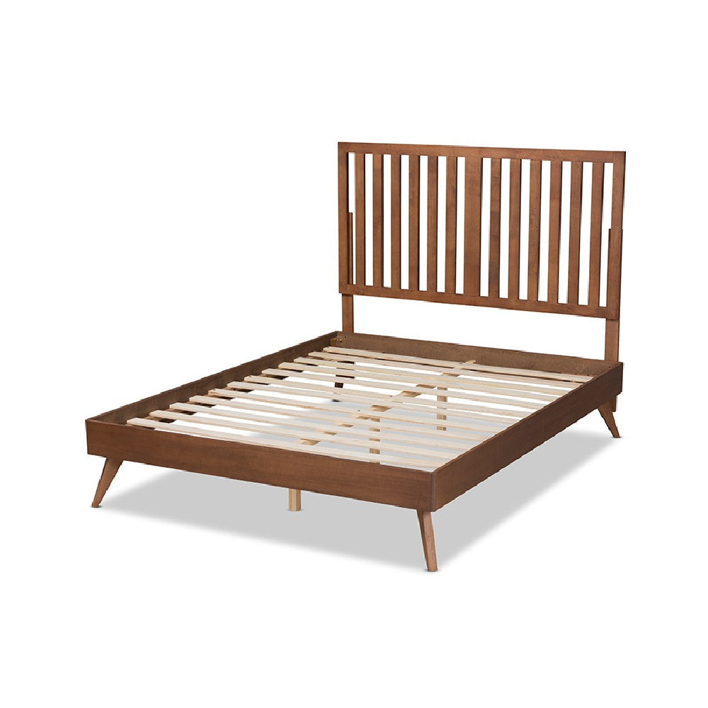 Baxton Studio Saki Mid-Century Modern Walnut Brown Finished Wood Queen Size Platform Bed