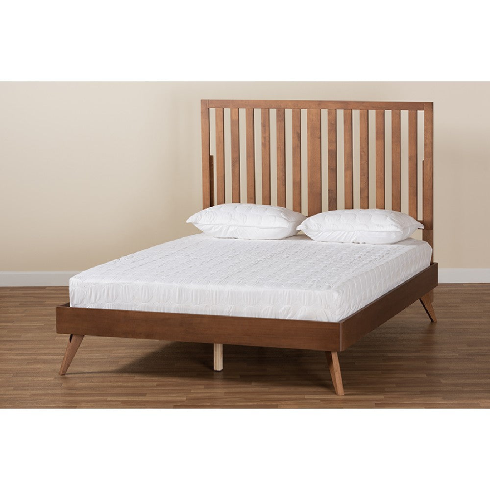 Baxton Studio Saki Mid-Century Modern Walnut Brown Finished Wood Queen Size Platform Bed