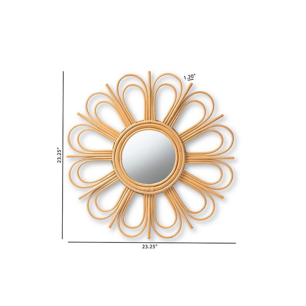 bali & pari Sakura Modern Bohemian Natural Brown Rattan Accent Wall Mirror