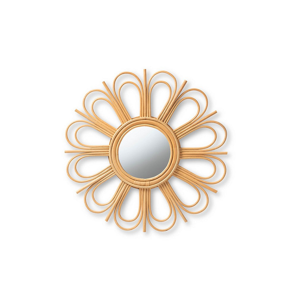 bali & pari Sakura Modern Bohemian Natural Brown Rattan Accent Wall Mirror WHI-Sakura-Rattan-Mirror