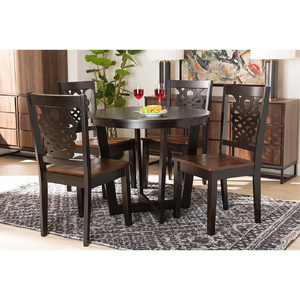 Baxton Studio Salida Modern and Contemporary Transitional Two-Tone Dark Brown and Walnut Brown Finished Wood 5-Piece Dining Set