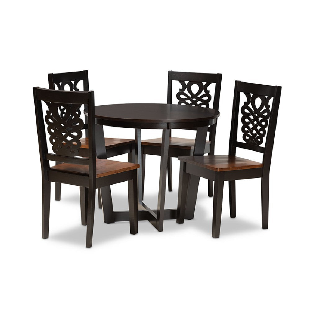 Baxton Studio Salida Modern and Contemporary Transitional Two-Tone Dark Brown and Walnut Brown Finished Wood 5-Piece Dining Set
