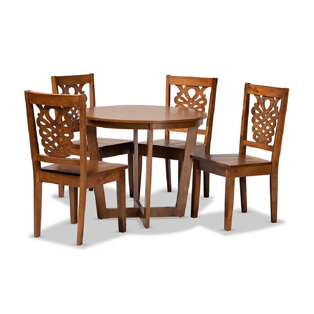 Baxton Studio Salida Modern and Contemporary Transitional Walnut Brown Finished Wood 5-Piece Dining Set