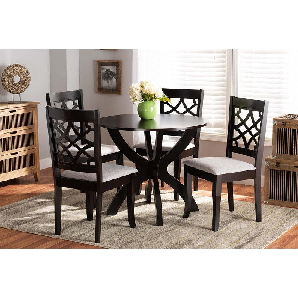 Baxton Studio Sandra Modern and Contemporary Grey Fabric Upholstered and Dark Brown Finished Wood 5-Piece Dining Set