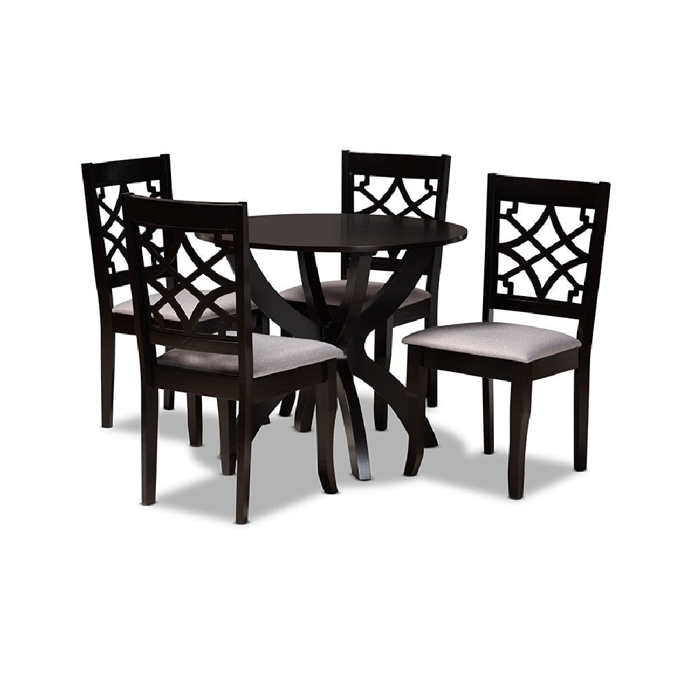 Baxton Studio Sandra Modern and Contemporary Grey Fabric Upholstered and Dark Brown Finished Wood 5-Piece Dining Set