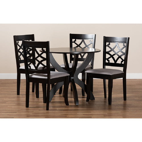 Baxton Studio Sandra Modern and Contemporary Grey Fabric Upholstered and Dark Brown Finished Wood 5-Piece Dining Set