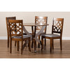 Baxton Studio Sandra Modern and Contemporary Grey Fabric Upholstered and Walnut Brown Finished Wood 5-Piece Dining Set