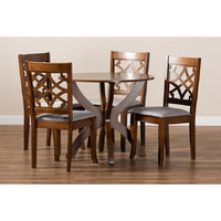 Baxton Studio Sandra Modern and Contemporary Grey Fabric Upholstered and Walnut Brown Finished Wood 5-Piece Dining Set