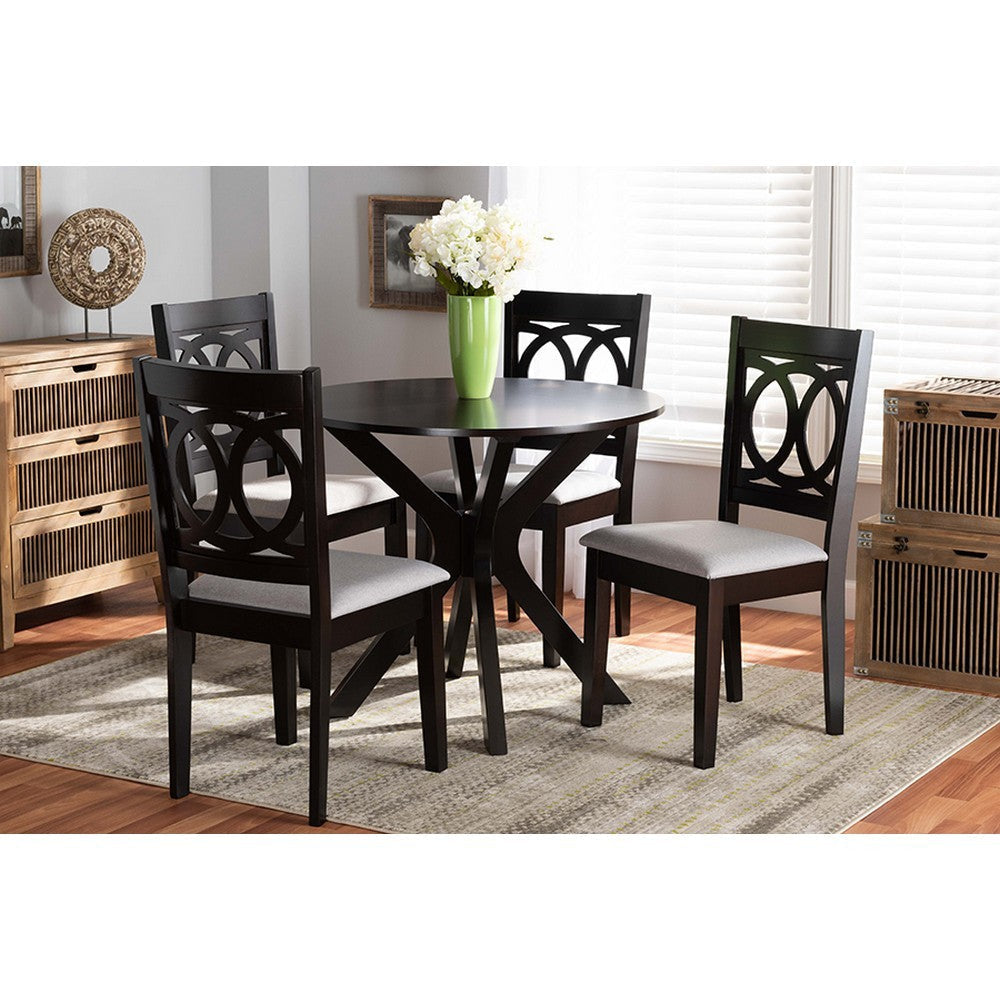 Baxton Studio Sanne Modern and Contemporary Grey Fabric Upholstered and Dark Brown Finished Wood 5-Piece Dining Set