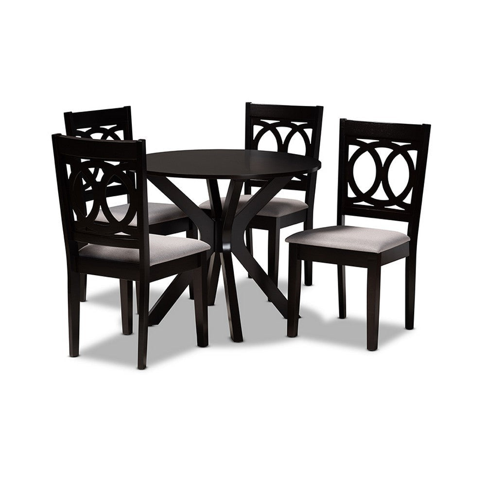 Baxton Studio Sanne Modern and Contemporary Grey Fabric Upholstered and Dark Brown Finished Wood 5-Piece Dining Set
