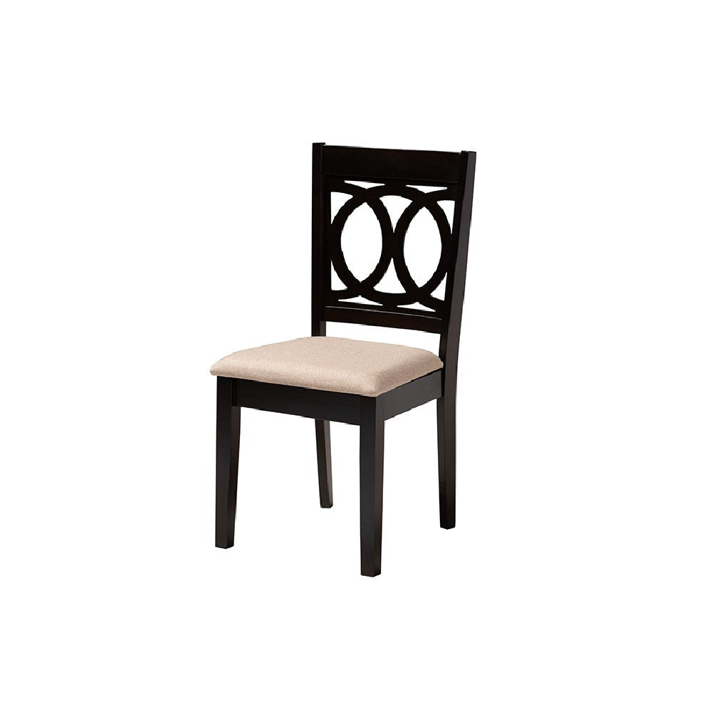 Baxton Studio Sanne Modern Beige Fabric and Espresso Brown Finished Wood 5-Piece Dining Set WHI-Sanne-Sand-Dark-Brown-5PC-Dining-Set