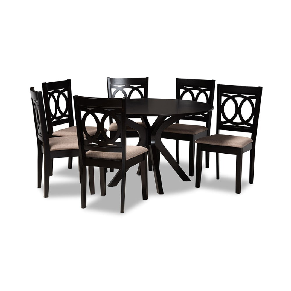 Baxton Studio Sanne Modern and Contemporary Sand Fabric Upholstered and Dark Brown Finished Wood 7-Piece Dining Set
