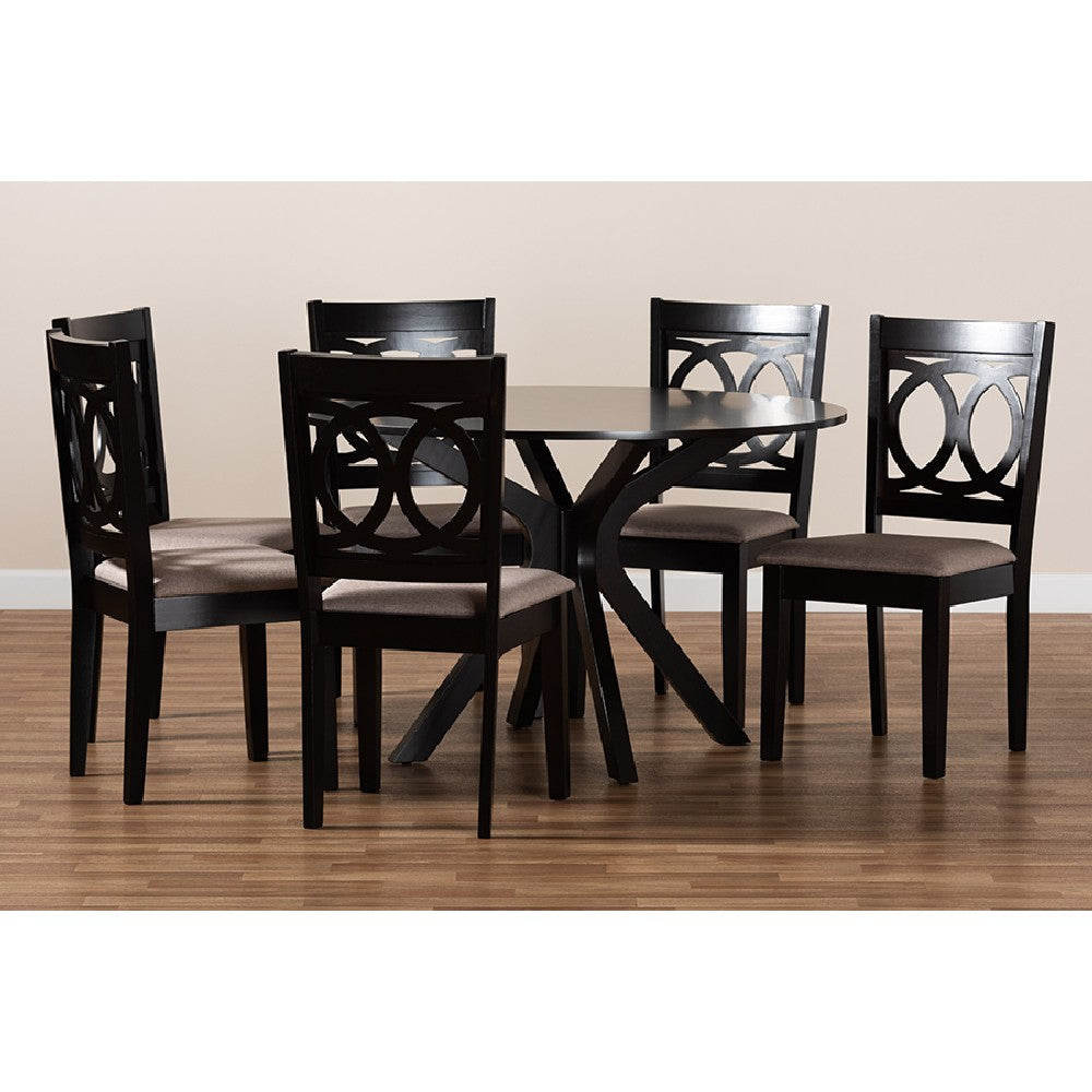 Baxton Studio Sanne Modern and Contemporary Sand Fabric Upholstered and Dark Brown Finished Wood 7-Piece Dining Set