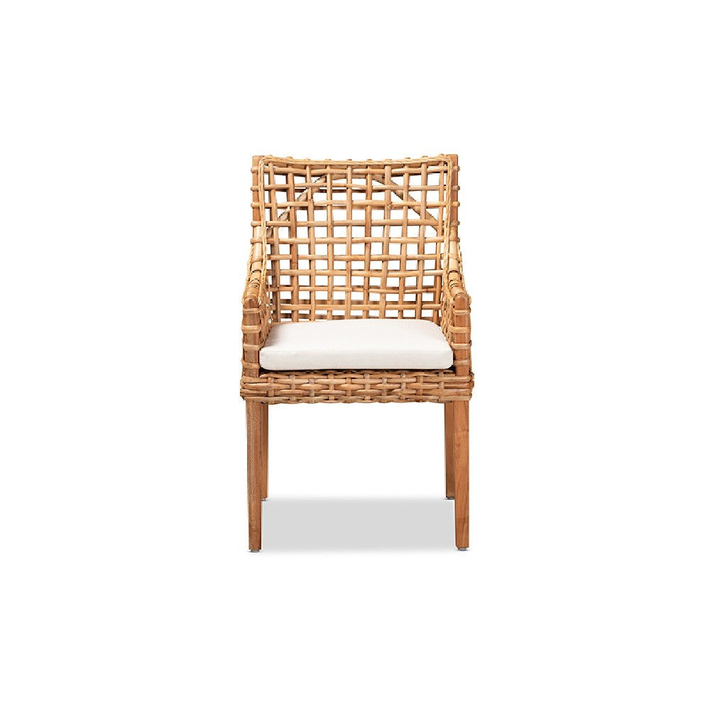 bali & pari Saoka Modern and Contemporary Natural Brown Finished Wood and Rattan Dining Chair WHI-Saoka-Natural-DC