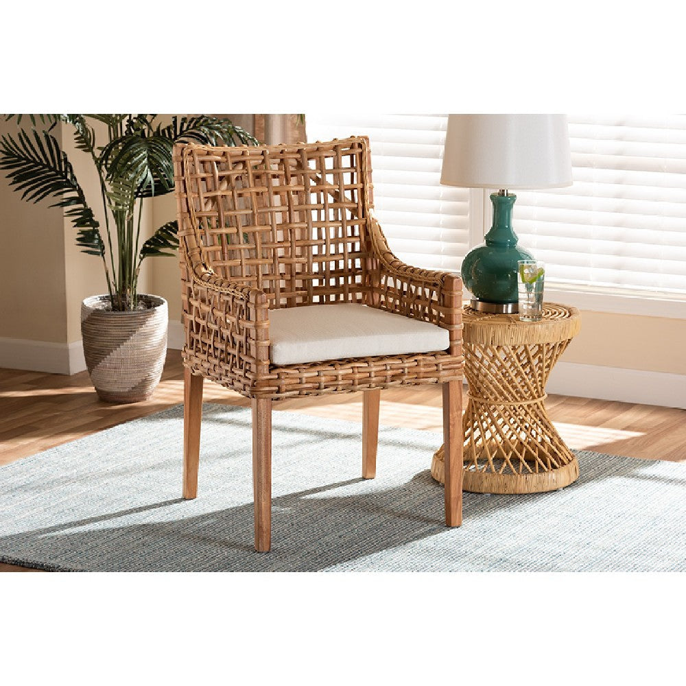 bali & pari Saoka Modern and Contemporary Natural Brown Finished Wood and Rattan Dining Chair WHI-Saoka-Natural-DC