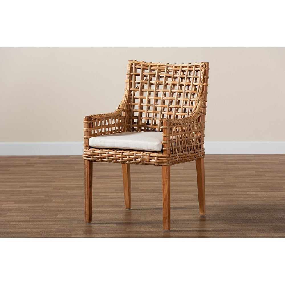 bali & pari Saoka Modern and Contemporary Natural Brown Finished Wood and Rattan Dining Chair WHI-Saoka-Natural-DC