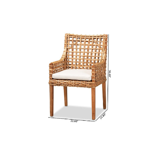 bali & pari Saoka Modern and Contemporary Natural Brown Finished Wood and Rattan Dining Chair