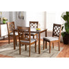 Baxton Studio Sari Modern and Contemporary Grey Fabric Upholstered and Walnut Brown Finished Wood 5-Piece Dining Set