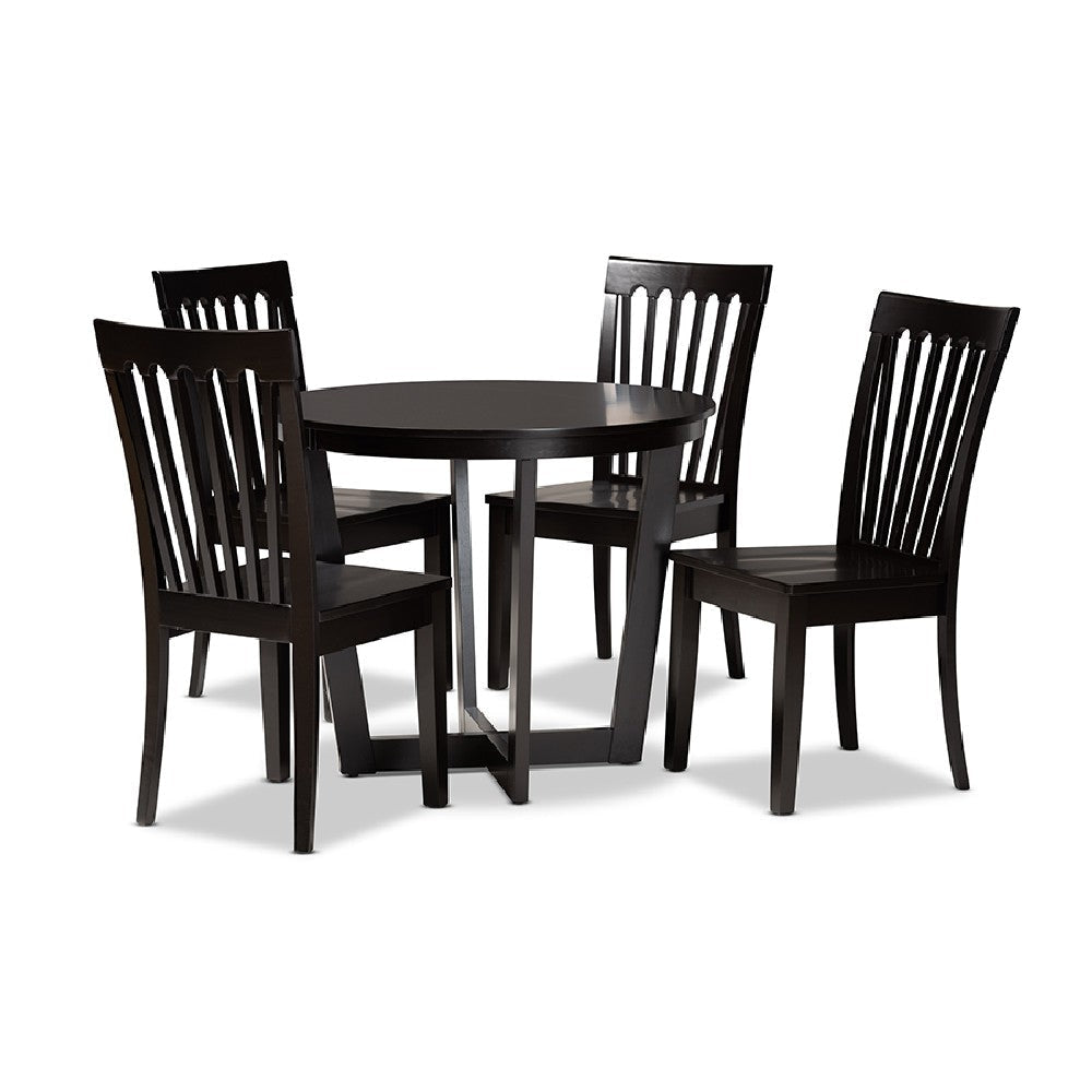 Baxton Studio Sasa Modern and Contemporary Dark Brown Finished Wood 5-Piece Dining Set WHI-Sasa-Dark-Brown-5PC-Dining-Set