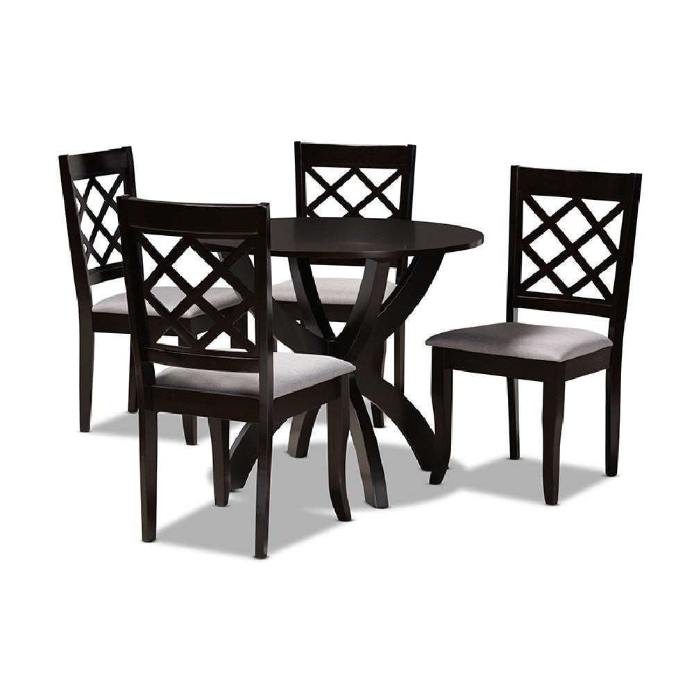Baxton Studio Savina Modern and Contemporary Grey Fabric Upholstered and Dark Brown Finished Wood 5-Piece Dining Set