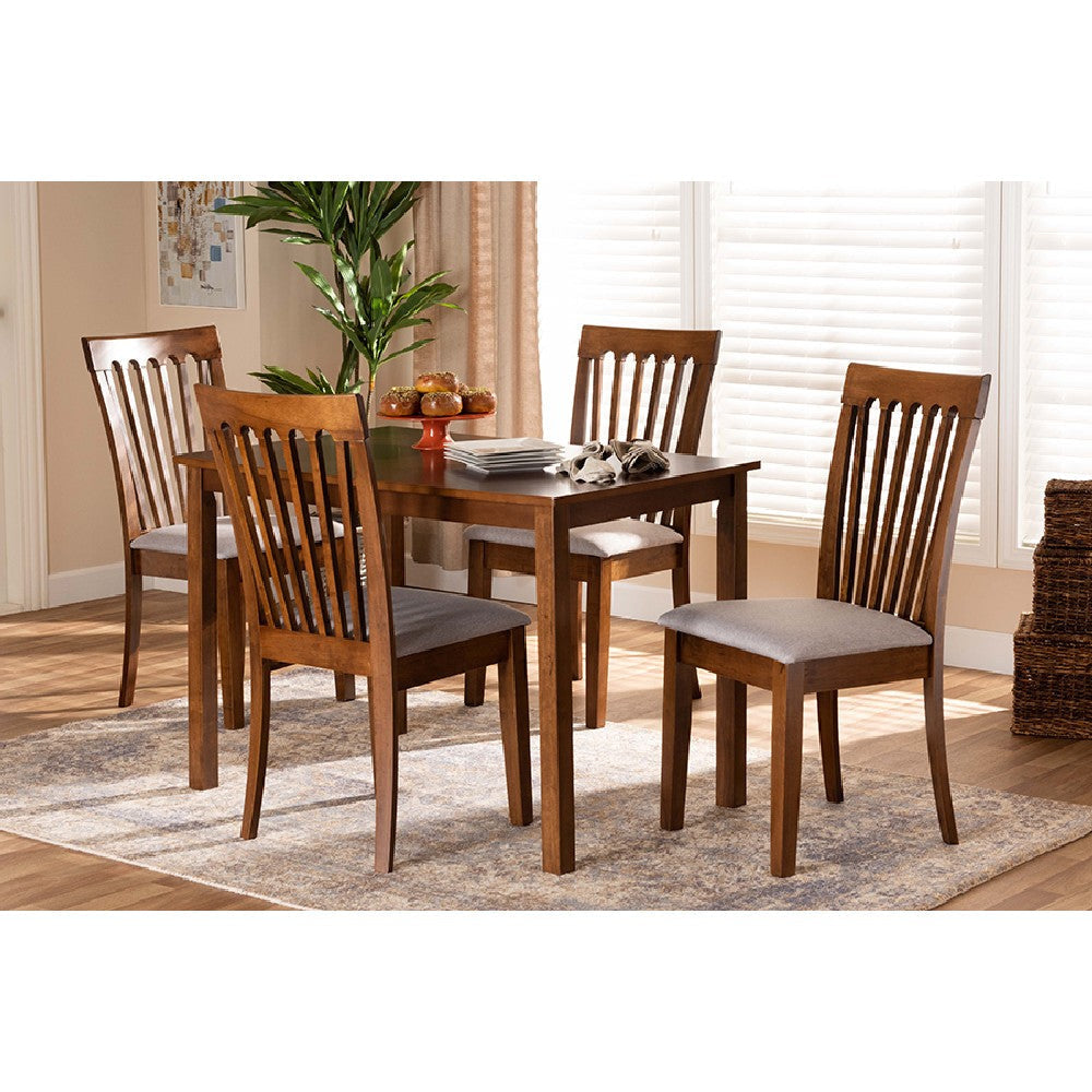 Baxton Studio Seda Modern and Contemporary Grey Fabric Upholstered and Walnut Brown Finished Wood 5-Piece Dining Set