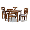 Baxton Studio Sefa Modern and Contemporary Grey Fabric Upholstered and Walnut Brown Finished Wood 5-Piece Dining Set