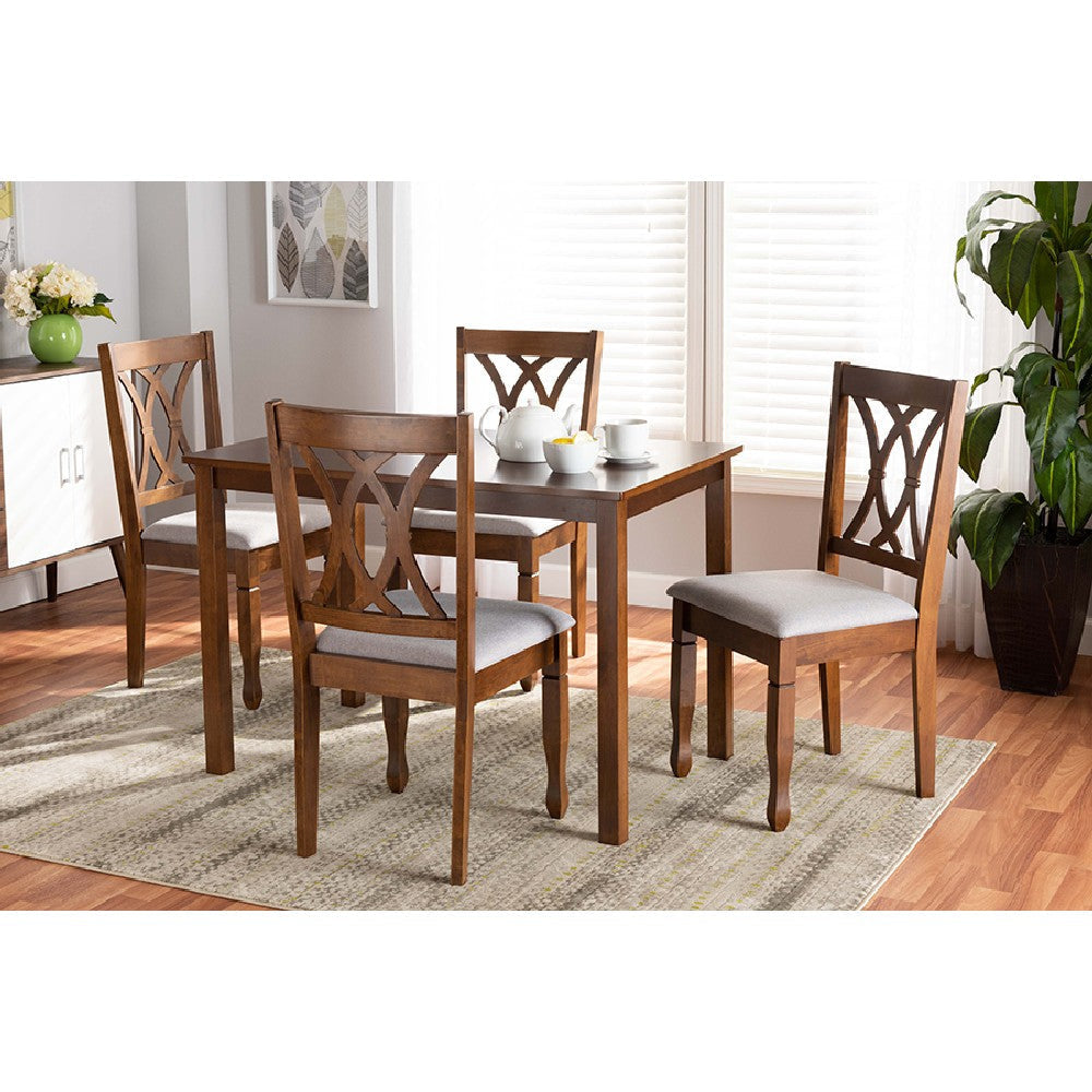 Baxton Studio Sefa Modern and Contemporary Grey Fabric Upholstered and Walnut Brown Finished Wood 5-Piece Dining Set