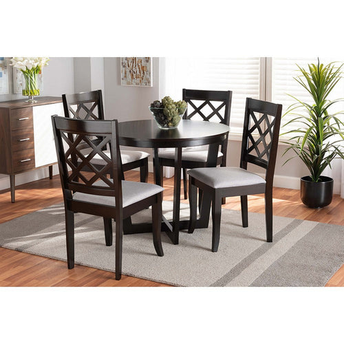 Baxton Studio Selby Modern and Contemporary Grey Fabric Upholstered and Dark Brown Finished Wood 5-Piece Dining Set