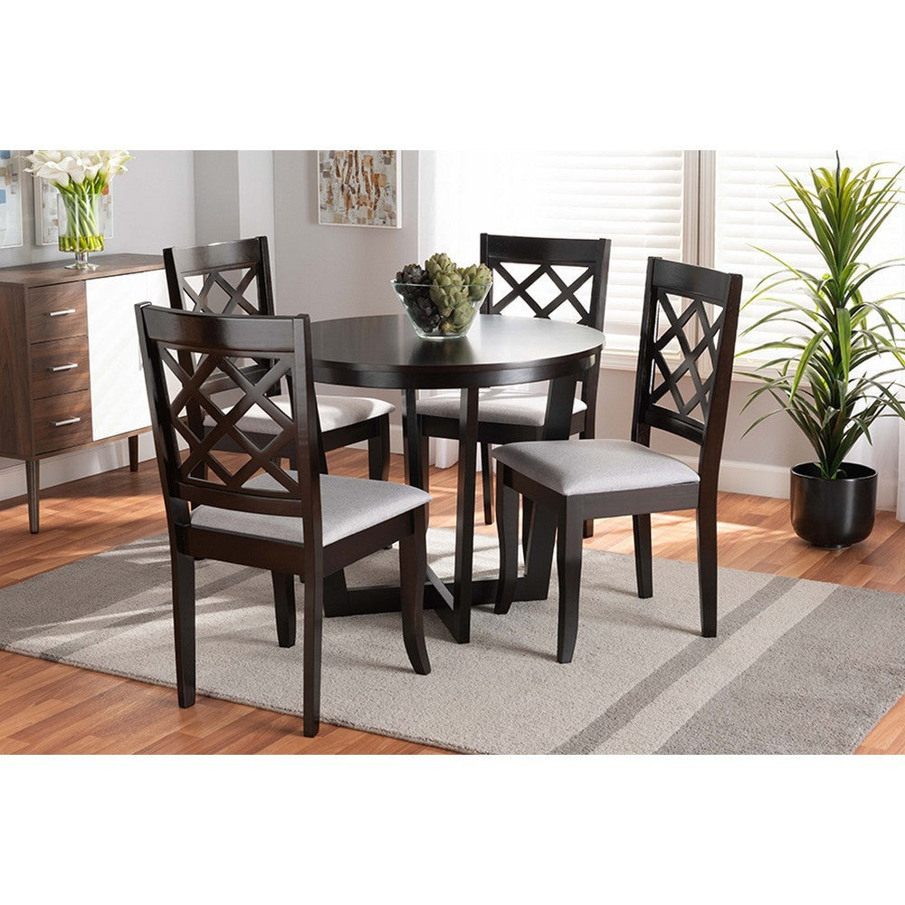 Baxton Studio Selby Modern and Contemporary Grey Fabric Upholstered and Dark Brown Finished Wood 5-Piece Dining Set