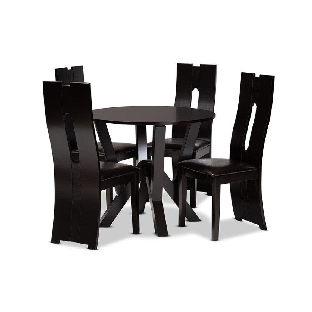 Baxton Studio Senan Modern and Contemporary Dark Brown Faux Leather Upholstered and Dark Brown Finished Wood 5-Piece Dining Set