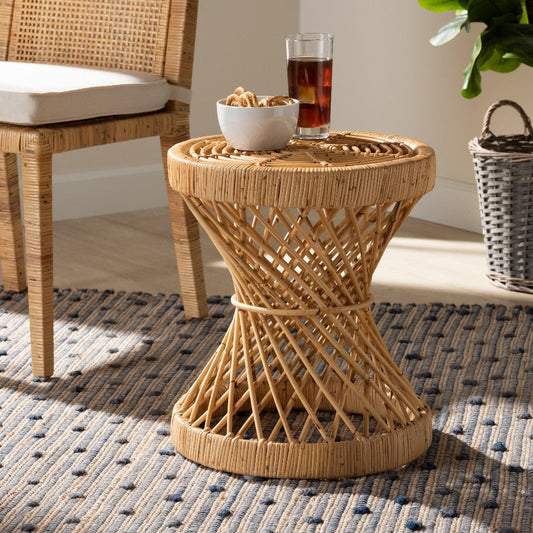bali & pari Seville Modern and Contemporary Natural Finished Rattan End Table