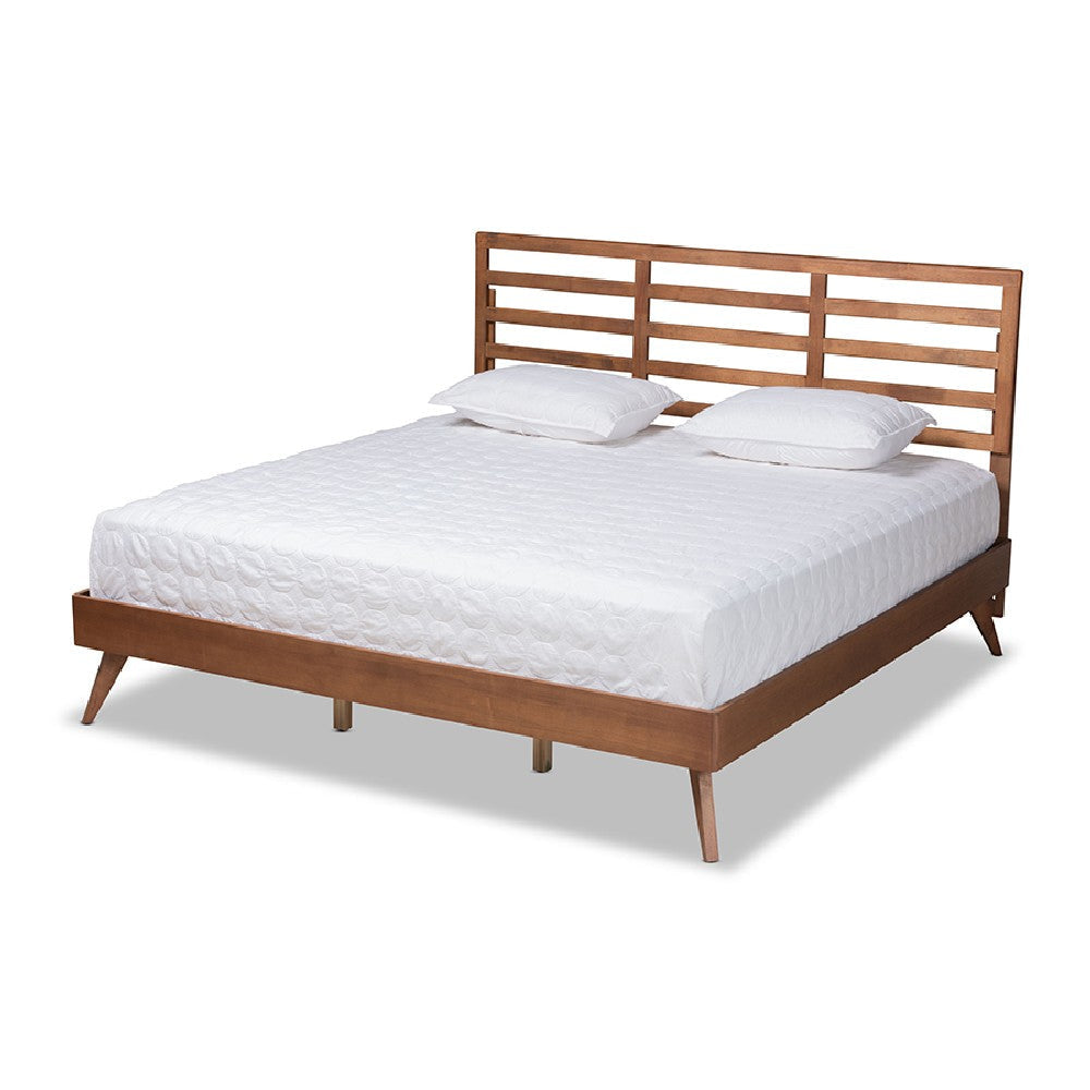 Baxton Studio Shiro Mid-Century Modern Ash Walnut Finished Wood King Size Platform Bed