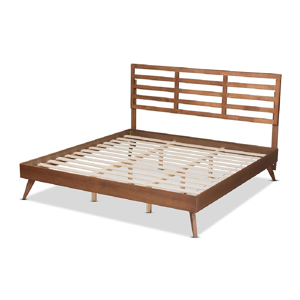 Baxton Studio Shiro Mid-Century Modern Ash Walnut Finished Wood King Size Platform Bed
